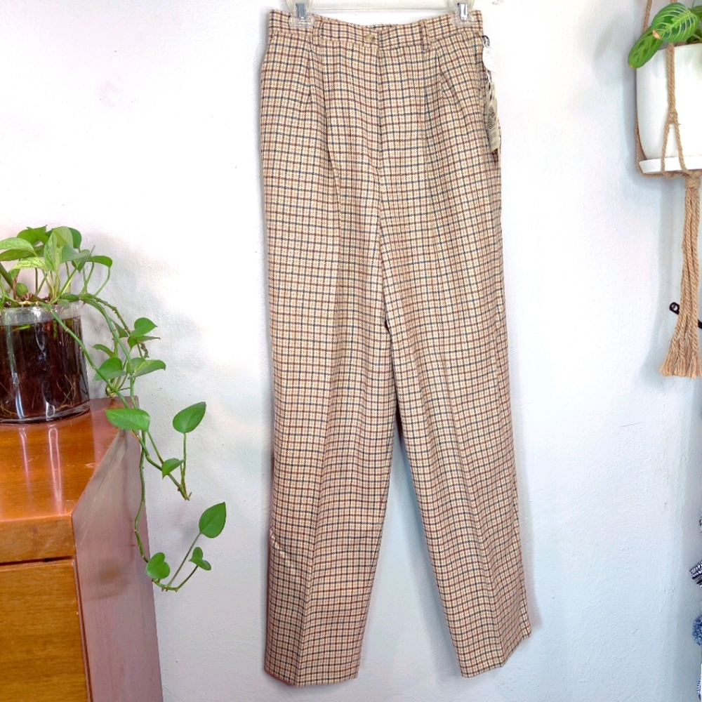 Vintage Wool Plaid Pleated Trousers
